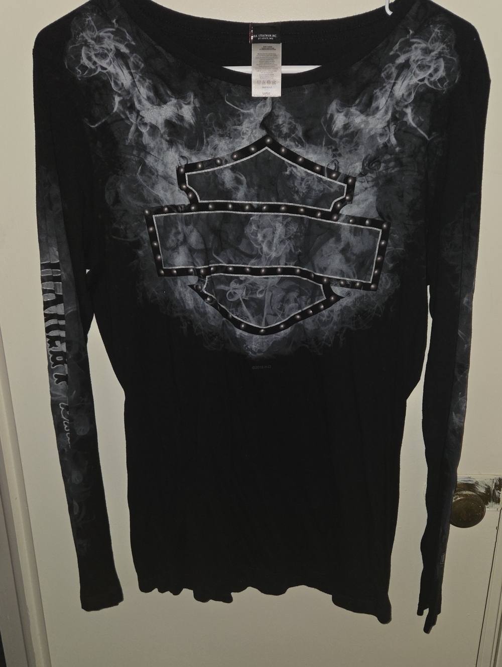 Harley-Davidson Black Long Sleeve Smoke Graphic Tee with Stud Details